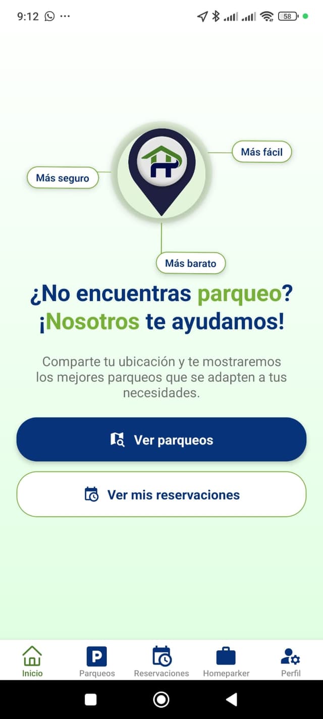 Pantalla principal de HomeparkRD